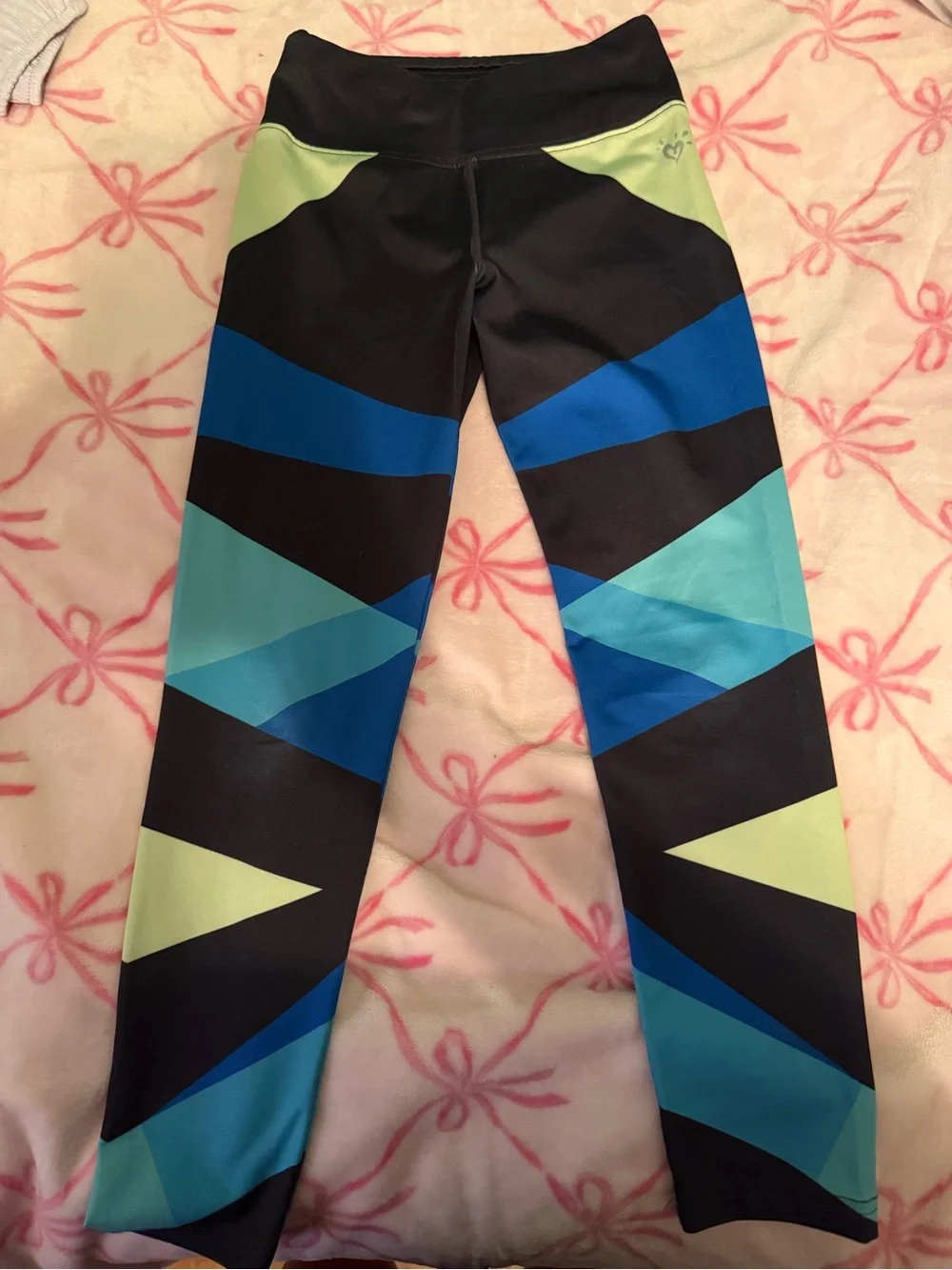 Justice Black Leggings with Blue, Teal and Lime Panels
